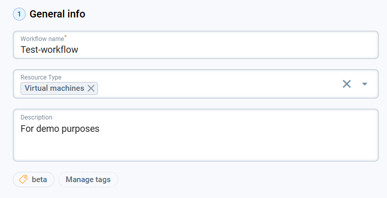 General info section of the Create Workflow page