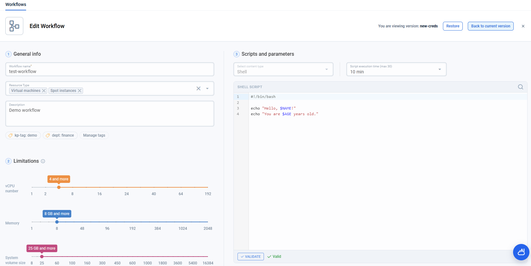 Workflow opened in read-only version view